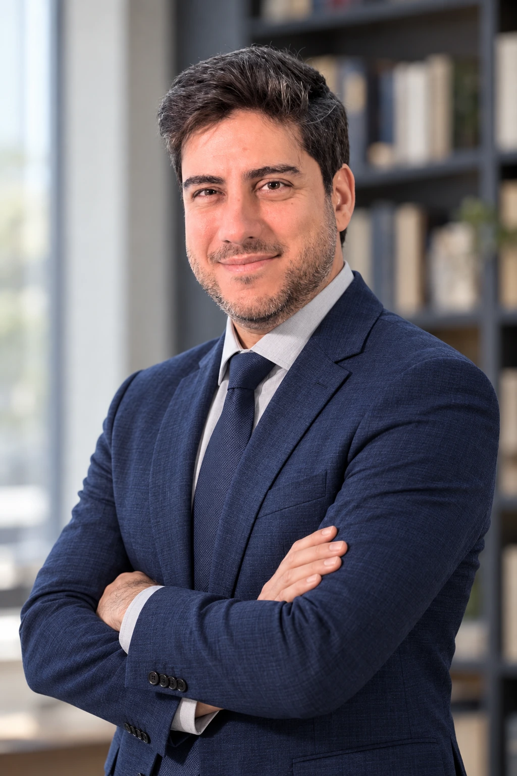 Retrato do Dr. Alexandre Bueno, de terno azul e gravata.